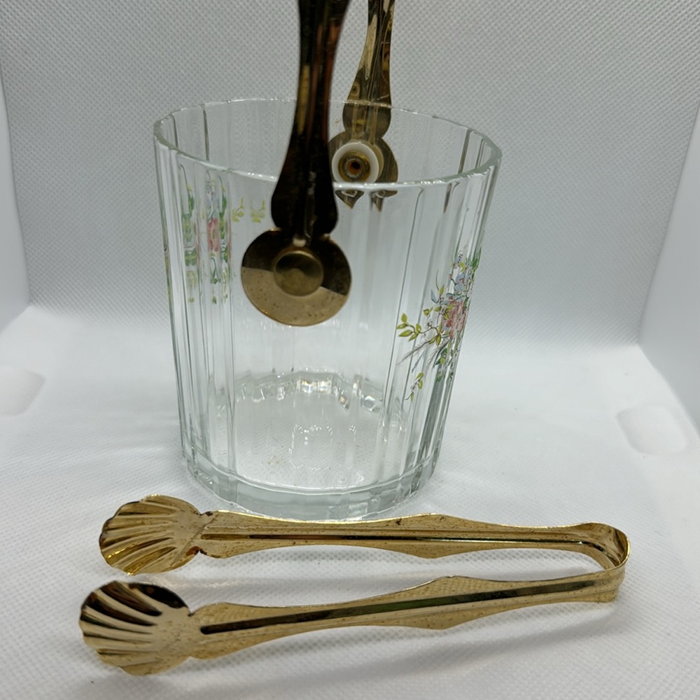 🫟3/$25🫟 Vintage small table ice bucket glass with flowers. - Picture 8 of 9